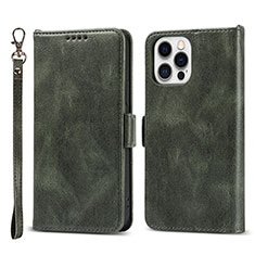 Leather Case Stands Flip Cover L15 Holder for Apple iPhone 13 Pro Max Green