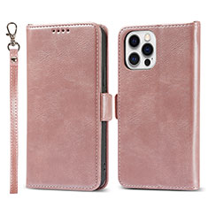Leather Case Stands Flip Cover L15 Holder for Apple iPhone 13 Pro Max Rose Gold