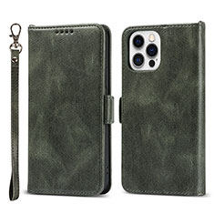 Leather Case Stands Flip Cover L15 Holder for Apple iPhone 14 Pro Green