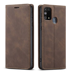 Leather Case Stands Flip Cover L15 Holder for Samsung Galaxy M31 Prime Edition Brown