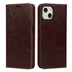 Leather Case Stands Flip Cover L17 Holder for Apple iPhone 13 Brown