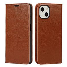 Leather Case Stands Flip Cover L17 Holder for Apple iPhone 13 Light Brown