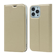 Leather Case Stands Flip Cover L18 Holder for Apple iPhone 13 Pro Gold