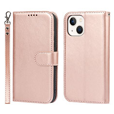 Leather Case Stands Flip Cover L19 Holder for Apple iPhone 14 Plus Rose Gold