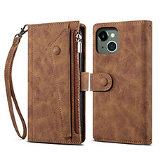 Leather Case Stands Flip Cover L20 Holder for Apple iPhone 13 Mini Brown