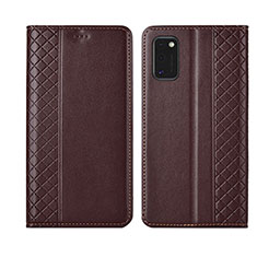 Leather Case Stands Flip Cover L21 Holder for Samsung Galaxy A41 Brown