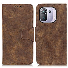 Leather Case Stands Flip Cover M03L Holder for Xiaomi Mi 11 Pro 5G Brown