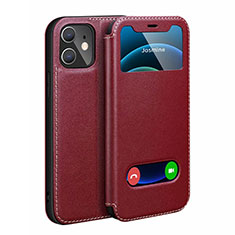 Leather Case Stands Flip Cover N01 Holder for Apple iPhone 12 Red