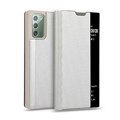 Leather Case Stands Flip Cover N01 Holder for Samsung Galaxy Note 20 5G Silver