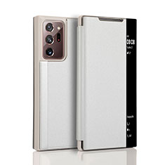 Leather Case Stands Flip Cover N01 Holder for Samsung Galaxy Note 20 Ultra 5G Silver