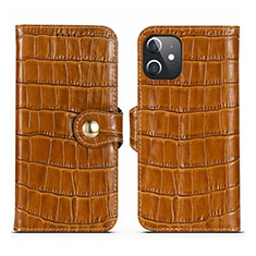 Leather Case Stands Flip Cover N02 Holder for Apple iPhone 12 Brown