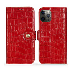 Leather Case Stands Flip Cover N02 Holder for Apple iPhone 12 Pro Red