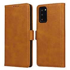 Leather Case Stands Flip Cover N02 Holder for Samsung Galaxy Note 20 5G Light Brown