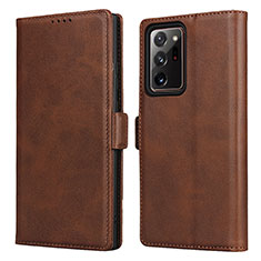 Leather Case Stands Flip Cover N02 Holder for Samsung Galaxy Note 20 Ultra 5G Brown
