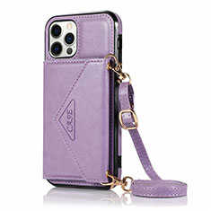 Leather Case Stands Flip Cover N03 Holder for Apple iPhone 12 Pro Max Clove Purple