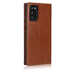 Leather Case Stands Flip Cover N04 Holder for Samsung Galaxy Note 20 5G Light Brown