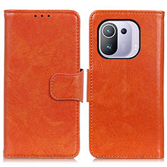 Leather Case Stands Flip Cover N05P Holder for Xiaomi Mi 11 Pro 5G Orange