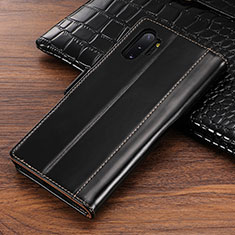 Leather Case Stands Flip Cover P01 Holder for Samsung Galaxy Note 10 Plus 5G Black