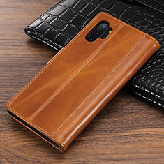 Leather Case Stands Flip Cover P01 Holder for Samsung Galaxy Note 10 Plus Orange
