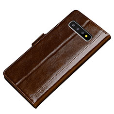 Leather Case Stands Flip Cover P01 Holder for Samsung Galaxy S10 5G Brown