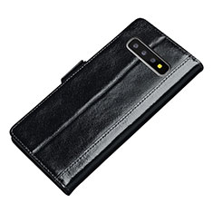 Leather Case Stands Flip Cover P01 Holder for Samsung Galaxy S10 Plus Black