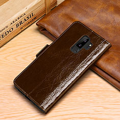 Leather Case Stands Flip Cover P01 Holder for Samsung Galaxy S9 Plus Brown