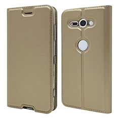 Leather Case Stands Flip Cover P01 Holder for Sony Xperia XZ2 Compact Gold