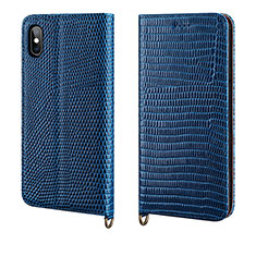 Leather Case Stands Flip Cover P03 Holder for Apple iPhone X Blue