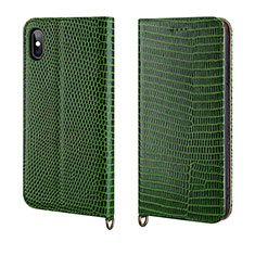 Leather Case Stands Flip Cover P03 Holder for Apple iPhone X Green