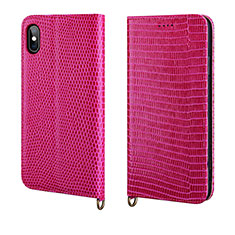 Leather Case Stands Flip Cover P03 Holder for Apple iPhone X Hot Pink