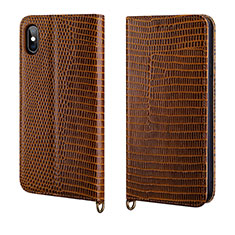 Leather Case Stands Flip Cover P03 Holder for Apple iPhone Xs Max Brown