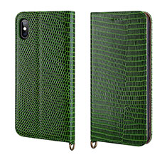 Leather Case Stands Flip Cover P03 Holder for Apple iPhone Xs Max Green