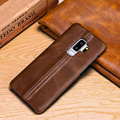 Leather Case Stands Flip Cover P03 Holder for Samsung Galaxy S9 Brown