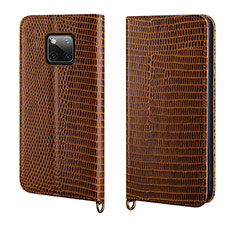 Leather Case Stands Flip Cover P04 Holder for Huawei Mate 20 Pro Brown