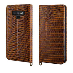 Leather Case Stands Flip Cover P04 Holder for Samsung Galaxy Note 9 Brown