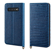 Leather Case Stands Flip Cover P04 Holder for Samsung Galaxy S10 5G Blue