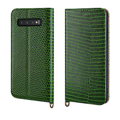 Leather Case Stands Flip Cover P04 Holder for Samsung Galaxy S10 5G Green