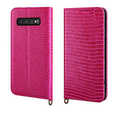 Leather Case Stands Flip Cover P04 Holder for Samsung Galaxy S10 Hot Pink