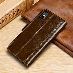 Leather Case Stands Flip Cover P05 Holder for Apple iPhone Xs Brown