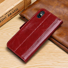 Leather Case Stands Flip Cover P05 Holder for Apple iPhone Xs Max Red