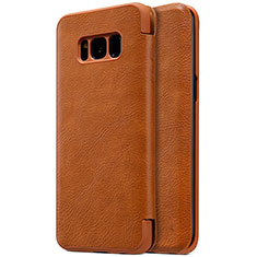 Leather Case Stands Flip Cover S01 for Samsung Galaxy S8 Brown