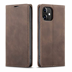 Leather Case Stands Flip Cover T01 Holder for Apple iPhone 12 Brown
