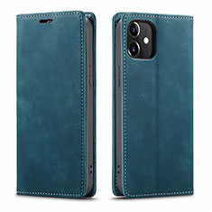 Leather Case Stands Flip Cover T01 Holder for Apple iPhone 12 Cyan
