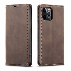 Leather Case Stands Flip Cover T01 Holder for Apple iPhone 12 Pro Brown