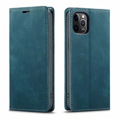 Leather Case Stands Flip Cover T01 Holder for Apple iPhone 12 Pro Max Cyan