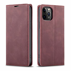 Leather Case Stands Flip Cover T01 Holder for Apple iPhone 12 Pro Red Wine