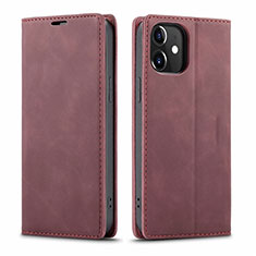 Leather Case Stands Flip Cover T01 Holder for Apple iPhone 12 Red Wine