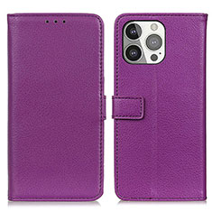 Leather Case Stands Flip Cover T01 Holder for Apple iPhone 13 Pro Max Purple