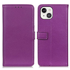 Leather Case Stands Flip Cover T01 Holder for Apple iPhone 14 Plus Purple