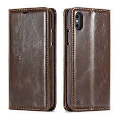 Leather Case Stands Flip Cover T01 Holder for Apple iPhone X Brown